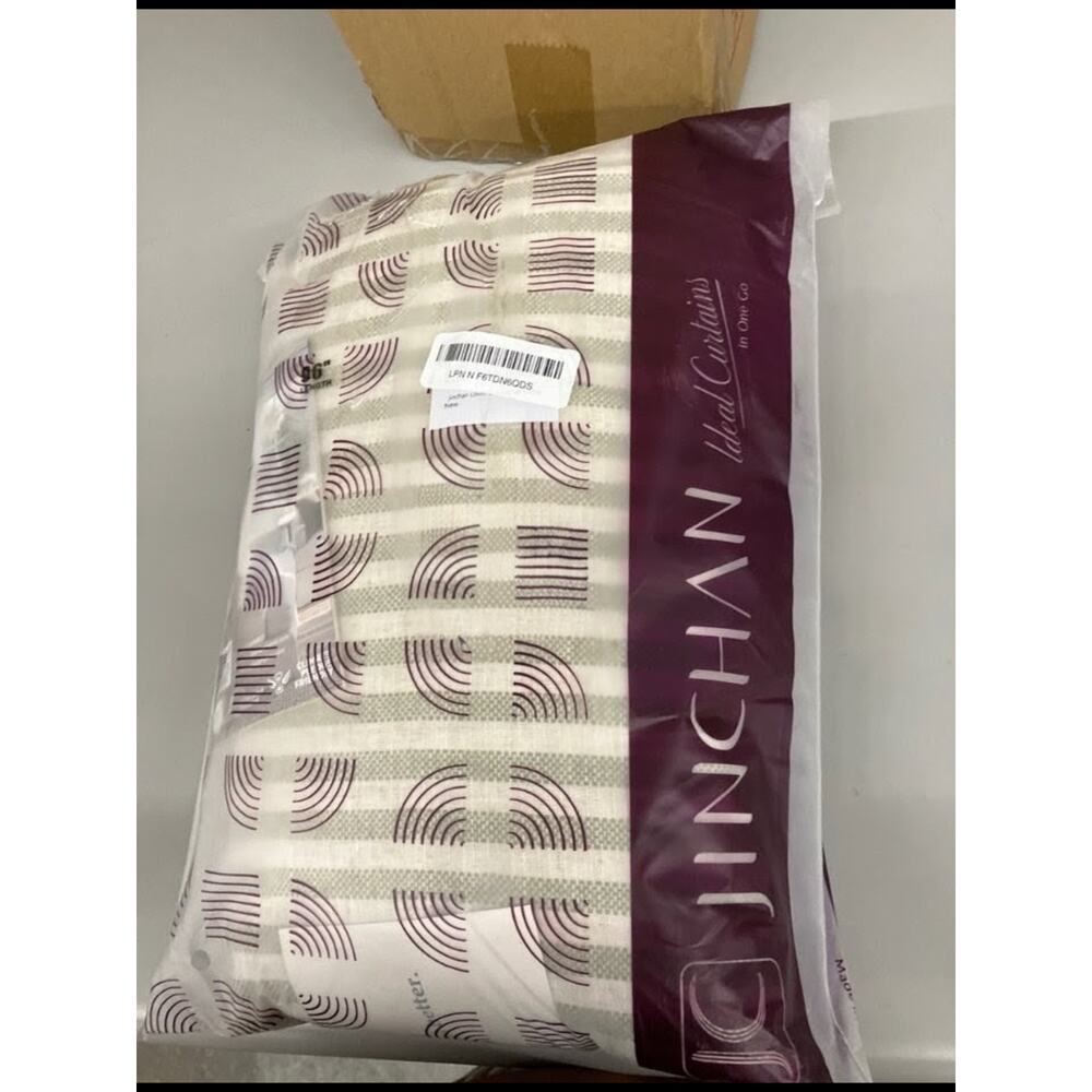 jinchan Linen Curtains 96 inch Sage Green Stripe on Beige Grommet 2 Panels - Picture 4 of 4